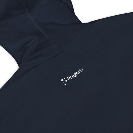 White Land of the Free USA hoodie by PragerU featuring a white logo on the front, displayed on a black hoodie.