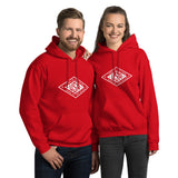 White logo hoodie from PragerU featuring "Land of the Free USA" design, casual fit, and comfortable fabric.