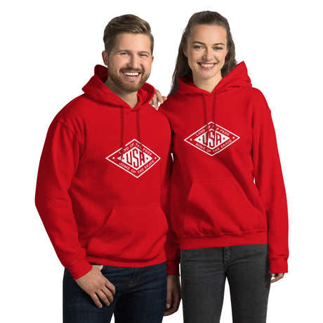 White logo hoodie from PragerU's Land of the Free USA collection, featuring a comfortable hoodie with patriotic design.