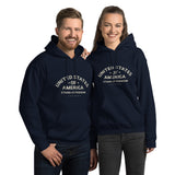 Beige PragerU Stand for Freedom hoodie with logo, featuring a comfortable fit and casual style.