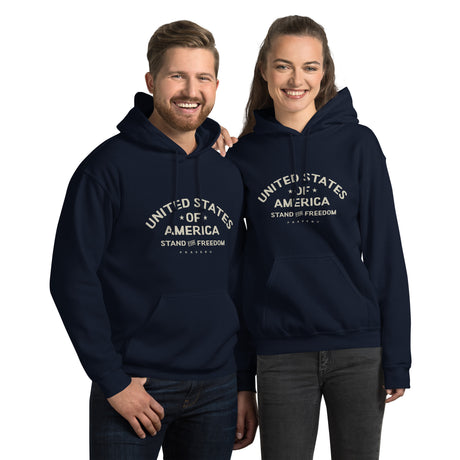 Beige PragerU Stand for Freedom hoodie with logo, featuring a comfortable fit and casual style.