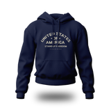 Beige PragerU Stand for Freedom hoodie with logo, casual long-sleeve hoodie displayed on a plain background.