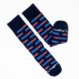 PragerU Freedom Socks featuring patriotic red, white, and blue stripes with a comfort fit, made from soft, durable fabric.