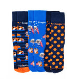 Set of three classic PragerU socks featuring varied patterns, made of comfortable fabric for everyday wear.