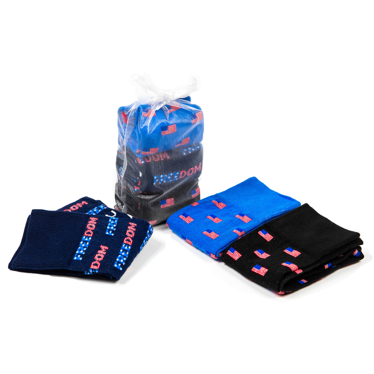 Set of three PragerU socks featuring the Freedom design, showcasing colorful patterns and comfortable fabric.