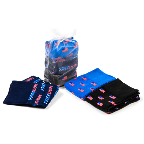 Set of three PragerU socks featuring the Freedom design, showcasing colorful patterns and comfortable fabric.