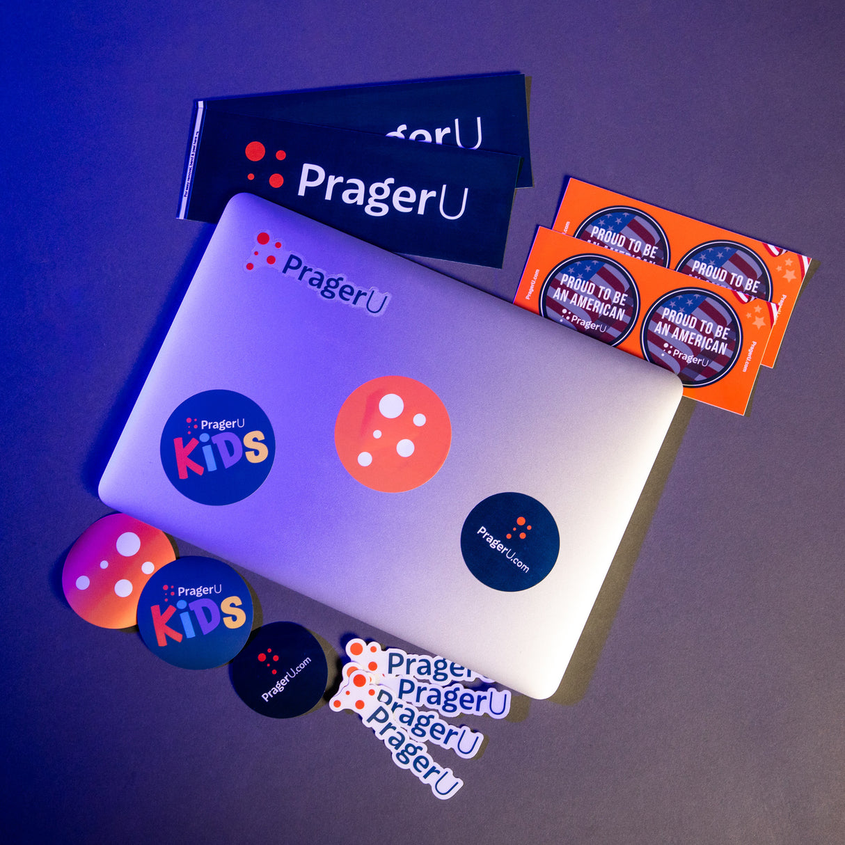 PragerU sticker collection featuring various colorful stickers with educational and motivational designs on a white background.