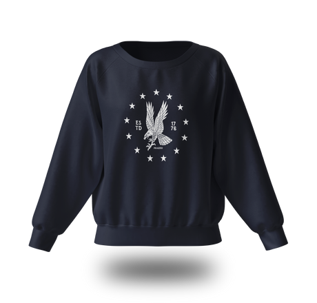 White emblem Freedom Eagle sweatshirt by PragerU, featuring a comfortable black sweatshirt with patriotic eagle design.