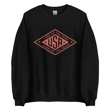 Red logo Land of the Free USA sweatshirt by PragerU, featuring a comfortable fit and bold patriotic design.