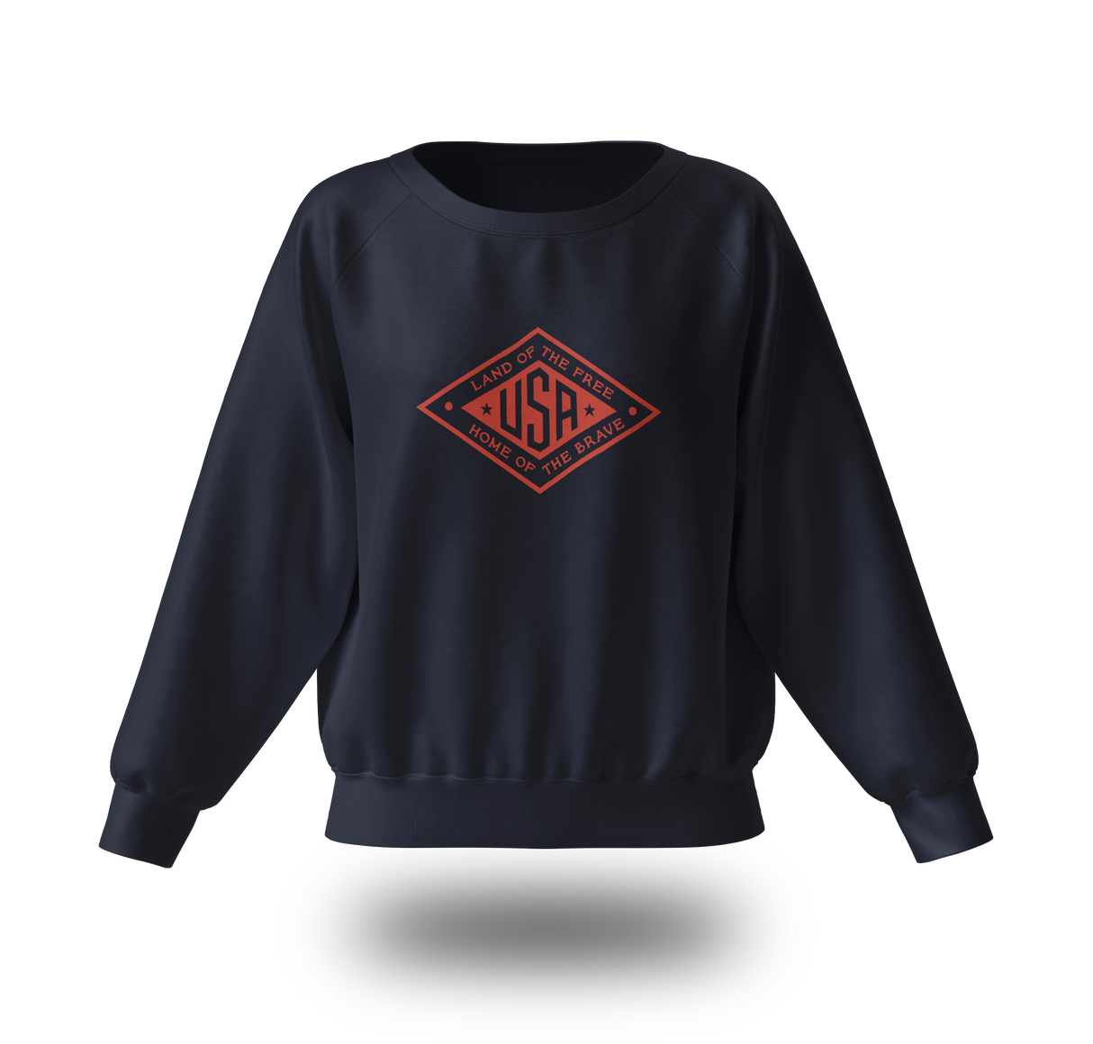 Red logo Land of the Free USA sweatshirt by PragerU, featuring a black fabric and patriotic design.
