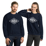 White Land of the Free USA sweatshirt by PragerU with a white logo, displayed on a mannequin.