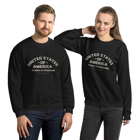 Beige PragerU Stand for Freedom sweatshirt with logo, casual fit, showing front view of the branded sweatshirt.