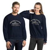 Beige PragerU Stand for Freedom sweatshirt with logo, casual long-sleeve clothing for men or women, front view.