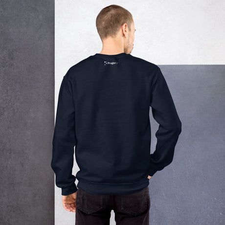 Red emblem on PragerU Freedom Eagle sweatshirt, casual unisex sweatshirt with patriotic design and comfortable fit.