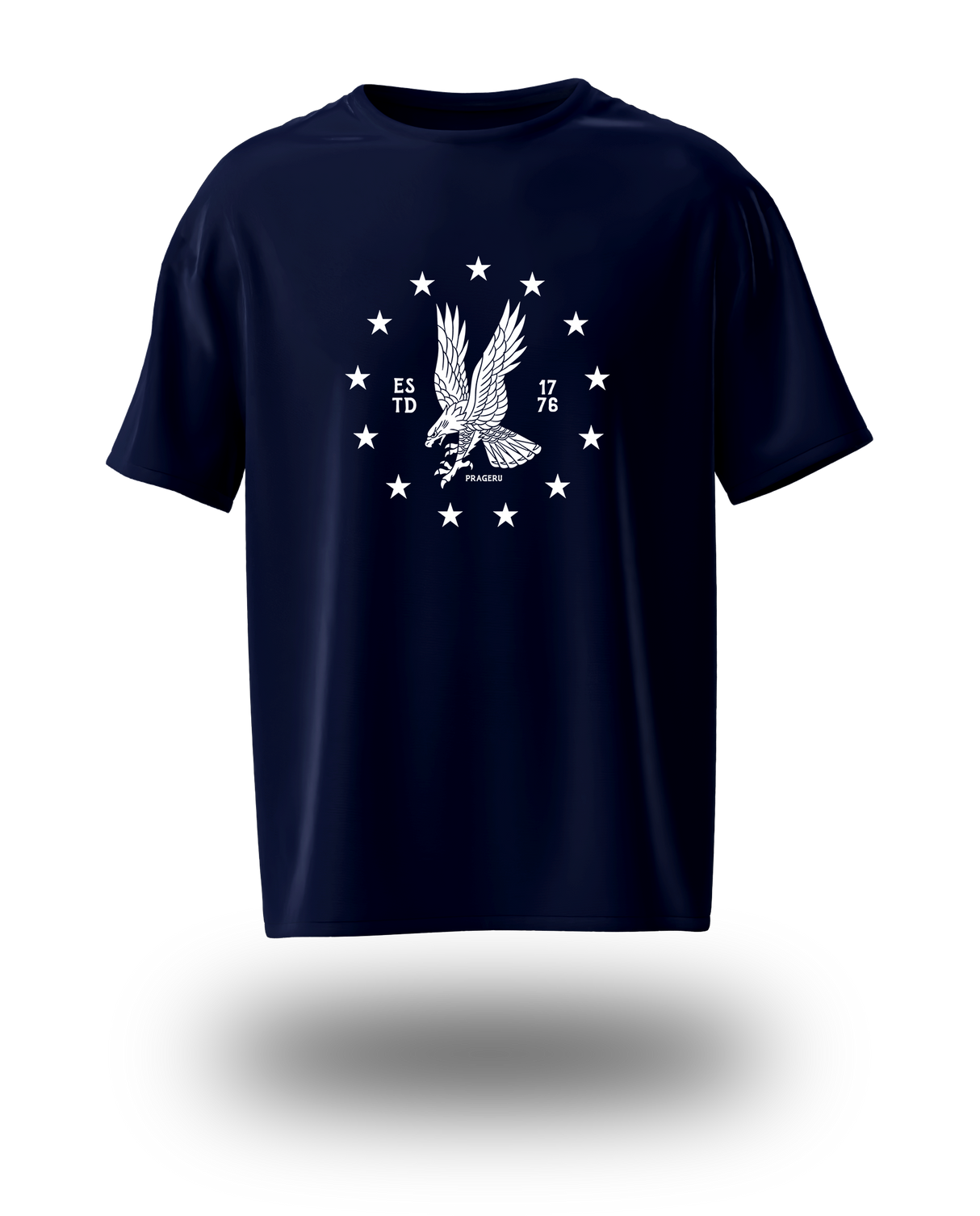 White emblem Freedom Eagle T-Shirt by PragerU, featuring a bold eagle graphic on a black background.