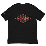 Red logo Land of the Free USA T-Shirt by PragerU, black cotton tee with patriotic design and bold graphics.