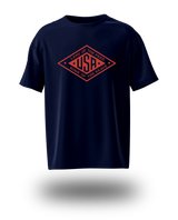 Red logo Land of the Free USA T-shirt by PragerU, black cotton tee with patriotic design and classic fit.