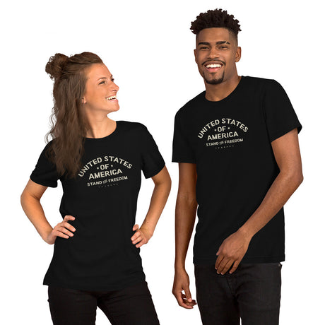 PragerU Stand for Freedom T-shirt in beige with logo, featuring a classic crew neck and comfortable fit.