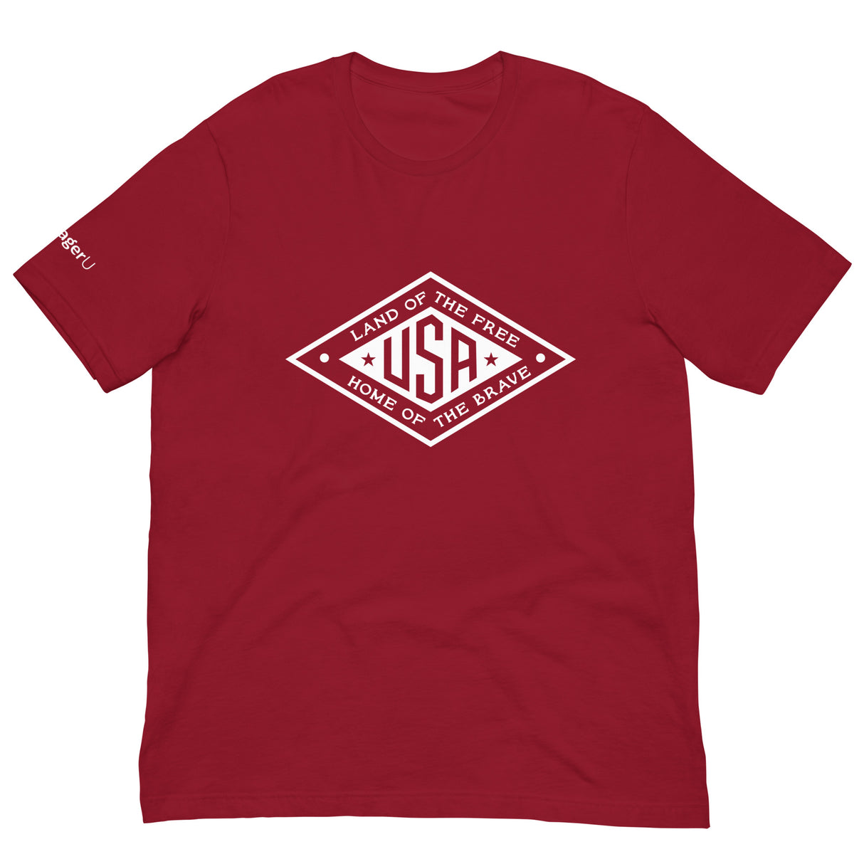 White PragerU Land of the Free USA T-shirt with navy logo, casual cotton tee featuring patriotic design and comfortable fit.
