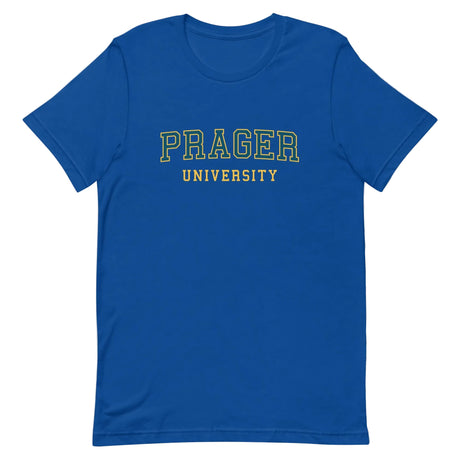 Navy PragerU College T-Shirt in XS size with logo graphic on front, casual unisex T-shirt for college students and fans.