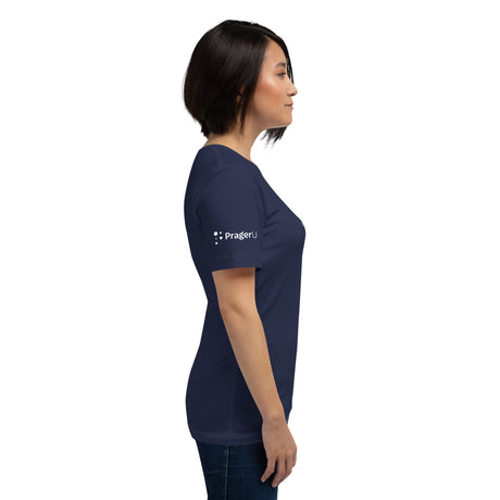 Red emblem Freedom Eagle T-shirt by PragerU featuring a bold eagle design on a casual tee.