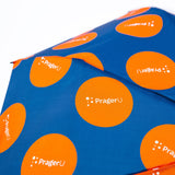 PragerU umbrella set featuring "Life, Liberty & Happiness" design with PragerU logo on a black umbrella.