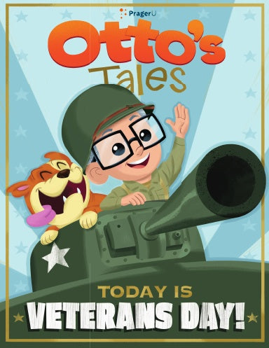 PragerU Otto's Tales book titled "Today is Veterans Day" with a front cover image showing the book's artwork and title.