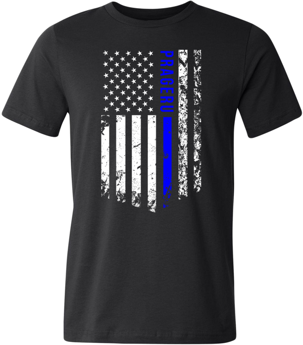 "Thin Blue Line"" Distressed Flag Shirt