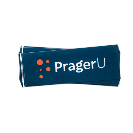 Set of five PragerU bumper stickers featuring educational and political designs on white background.
