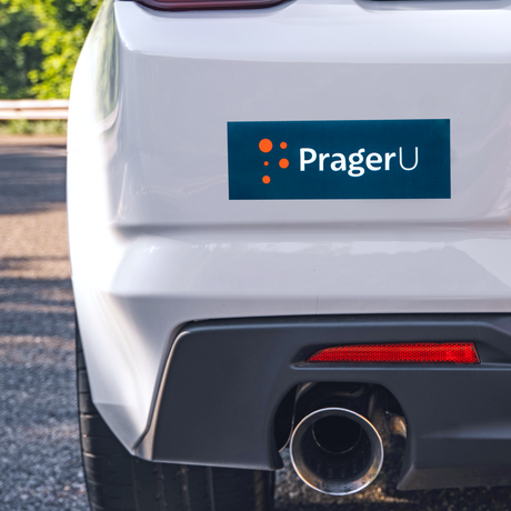 Set of five PragerU bumper stickers featuring various designs, ideal for attaching to cars or laptops.