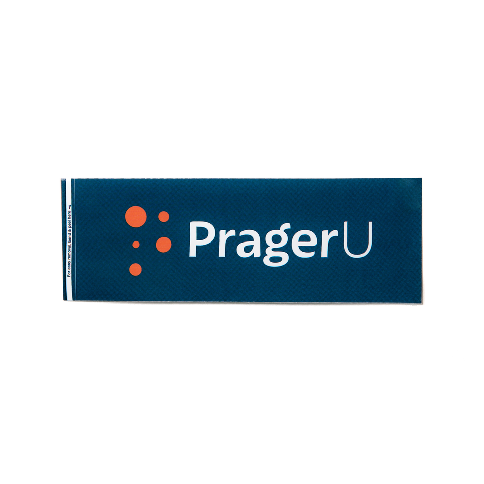 PragerU bumper sticker featuring the PragerU logo, designed for vehicle decoration and expressing support for the organization.