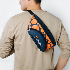 PragerU sling bag fanny pack with adjustable strap, black fabric, compact design, perfect for casual wear and hands-free convenience.