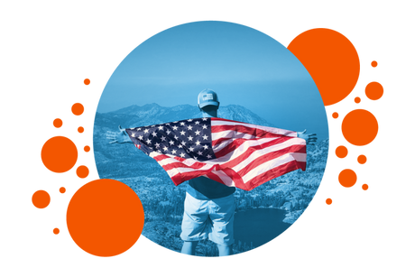 PragerU USA outdoor flag with stars and stripes, fluttering on a pole, suitable for display outside.