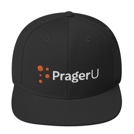 Black PragerU hat with adjustable strap and embroidered logo, casual cap for everyday wear.