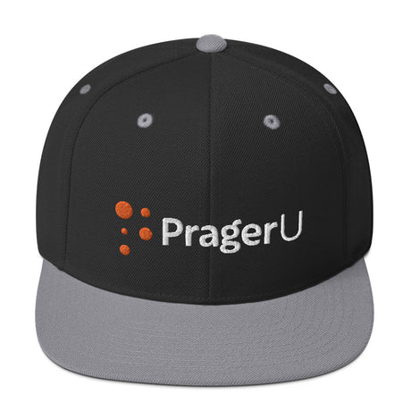 Black PragerU hat with structured brim and embroidered logo, showcasing casual style and branding.