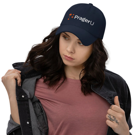 PragerU baseball hat with adjustable strap and embroidered logo, casual headwear for fans of PragerU.