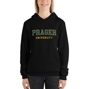 Black PragerU sweatshirt with a comfortable hoodie and front pocket, featuring the PragerU logo on the chest.