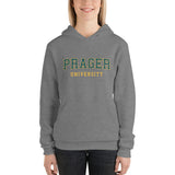 Black PragerU sweatshirt, casual hoodie with the PragerU logo, made from soft fabric, perfect for comfortable everyday wear.