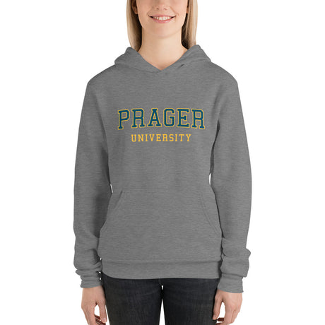 Black PragerU sweatshirt, casual hoodie with the PragerU logo, made from soft fabric, perfect for comfortable everyday wear.