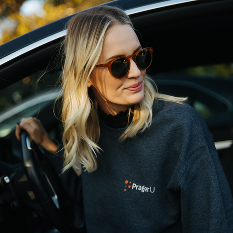 Black PragerU sweatshirt featuring the PragerU logo on the front, casual unisex sweatshirt for everyday wear.
