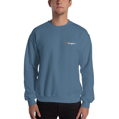 Black PragerU sweatshirt with the logo printed on the front, made of soft fabric, casual and comfortable for everyday wear.