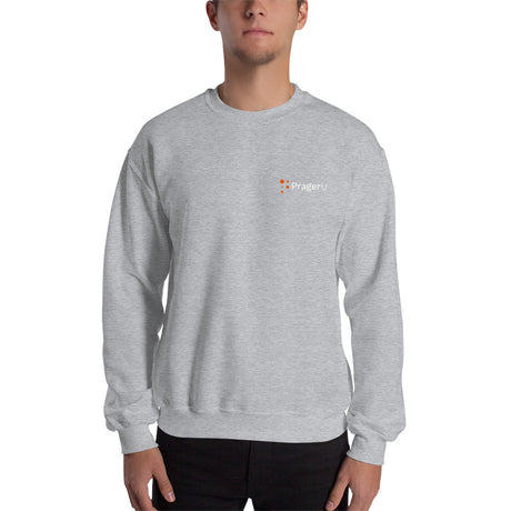Black PragerU sweatshirt with white logo front view, casual unisex design for comfortable everyday wear.