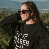 Black PragerU sweatshirt featuring a comfortable fit and casual style, perfect for everyday wear.