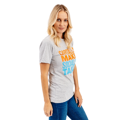 PragerU Capitalism Makes... T-Shirt in athletic heather, XS size, featuring bold printed design on soft casual fabric.