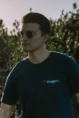 Black PragerU T-Shirt in size XS with printed logo, made of comfortable fabric, casual wear for supporters of PragerU.