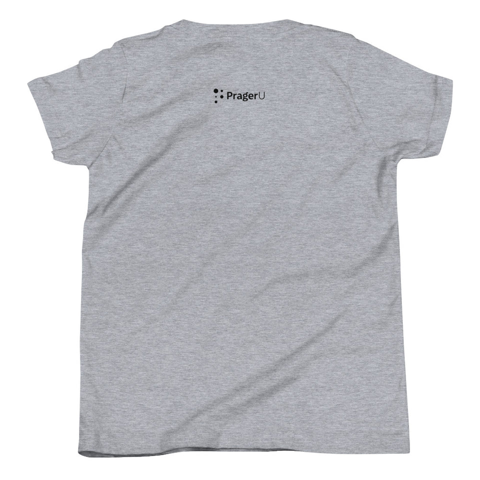 Youth short sleeve T-shirt from PragerU featuring a young Dennis & Otto design, made from comfortable fabric.